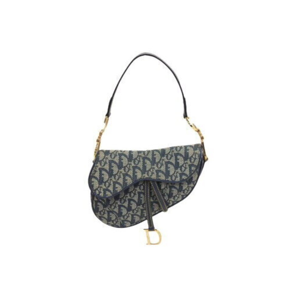 Christian Dior Saddle Bag Trotter Canvas Leather RU Navy Blue